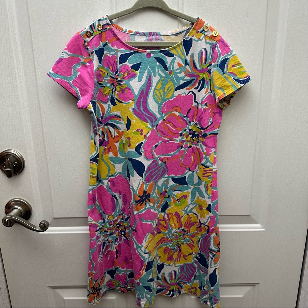 Lilly Pulitzer Girl’s Short Sleeve Floral Tropical Tee Shirt Dress Large